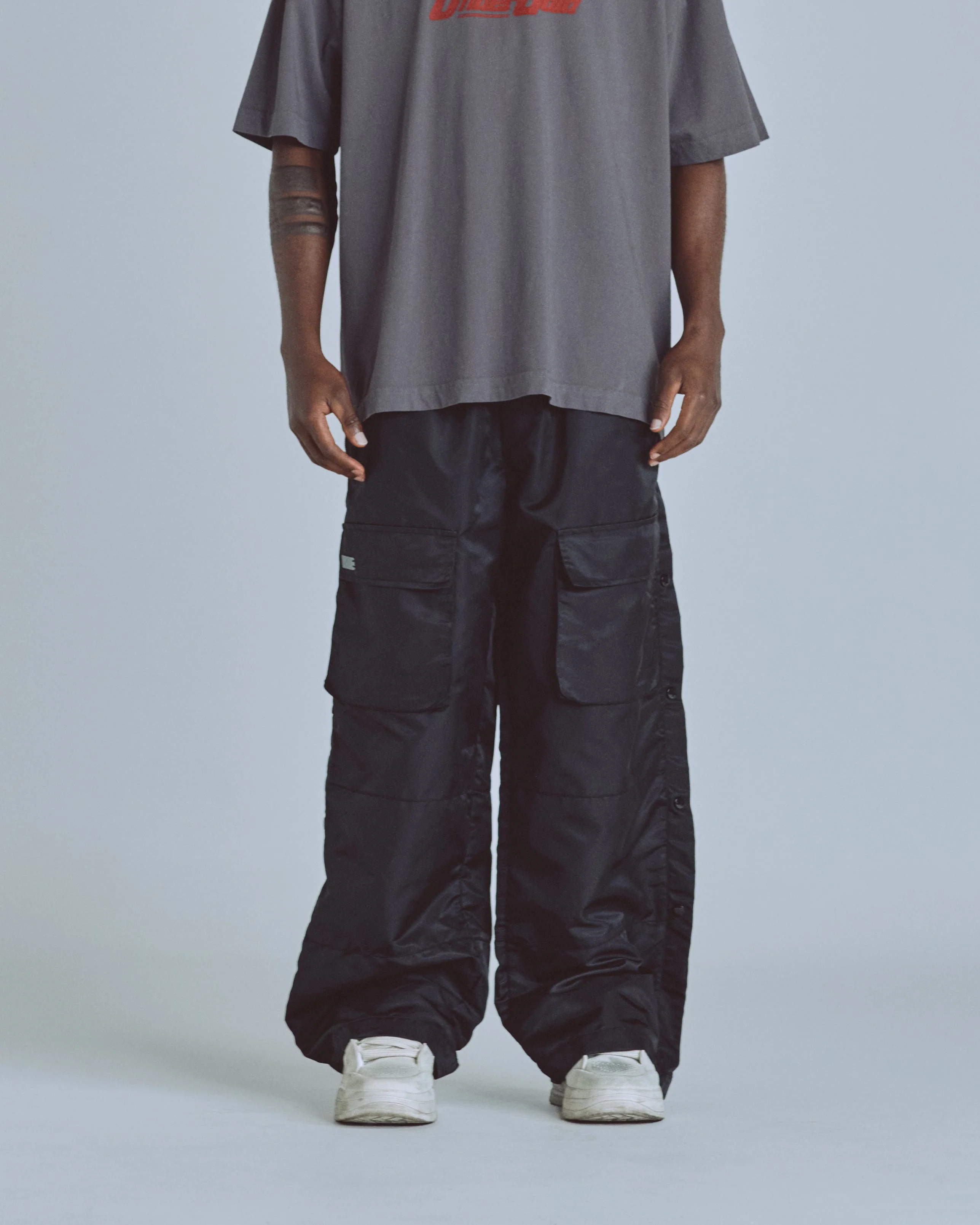 Basics Side Buttons Cargo Pants Black - Image 8
