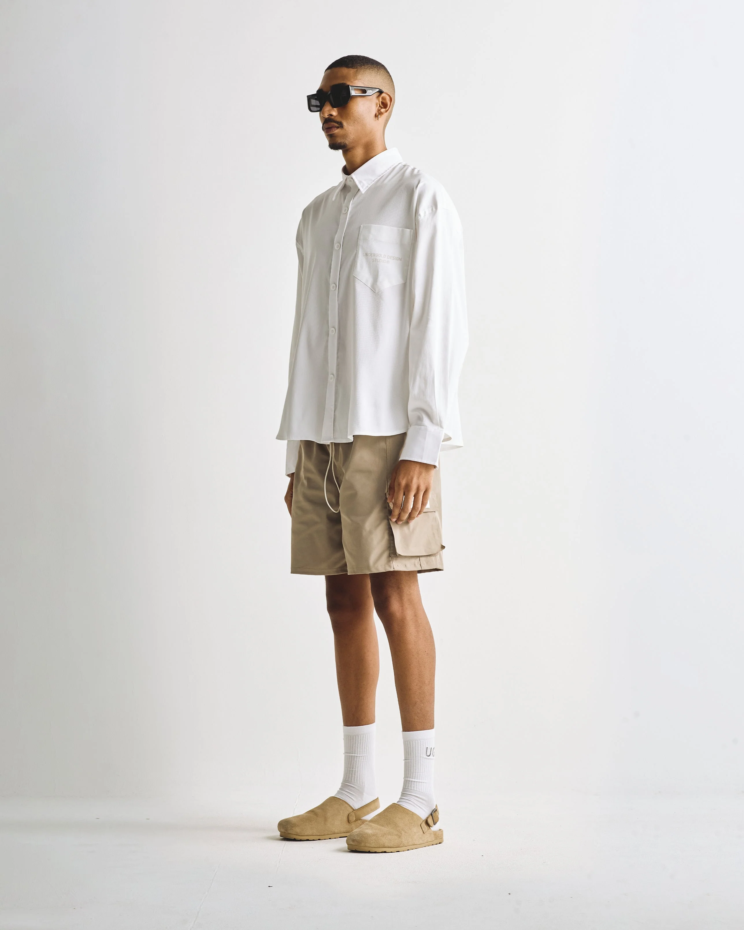 Basics Undergold Design Studio Long Sleeve Boxy Shirt Bone - Image 5