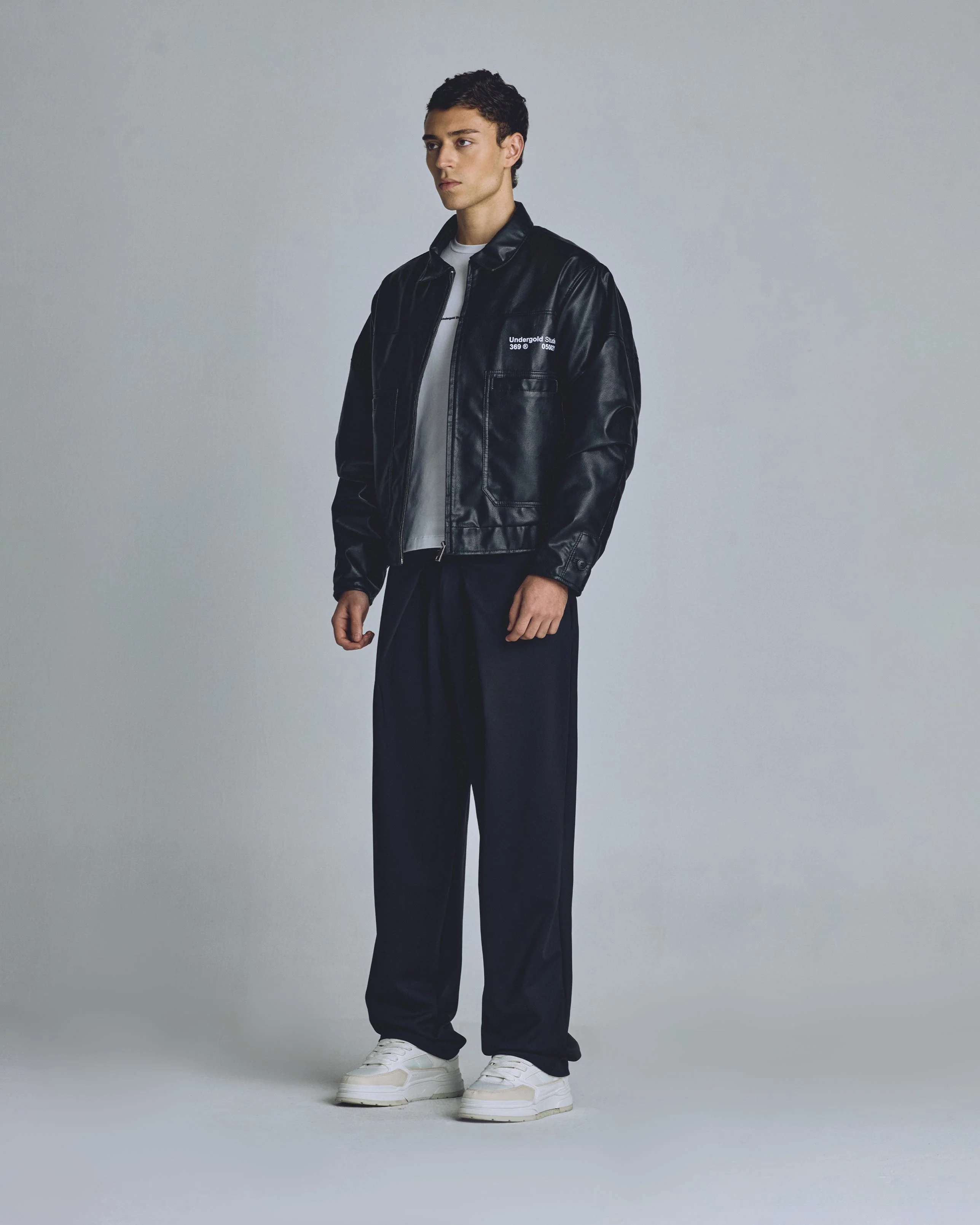 Basics Undergold Studio Leather Boxy Fit Jacket Black - Image 5