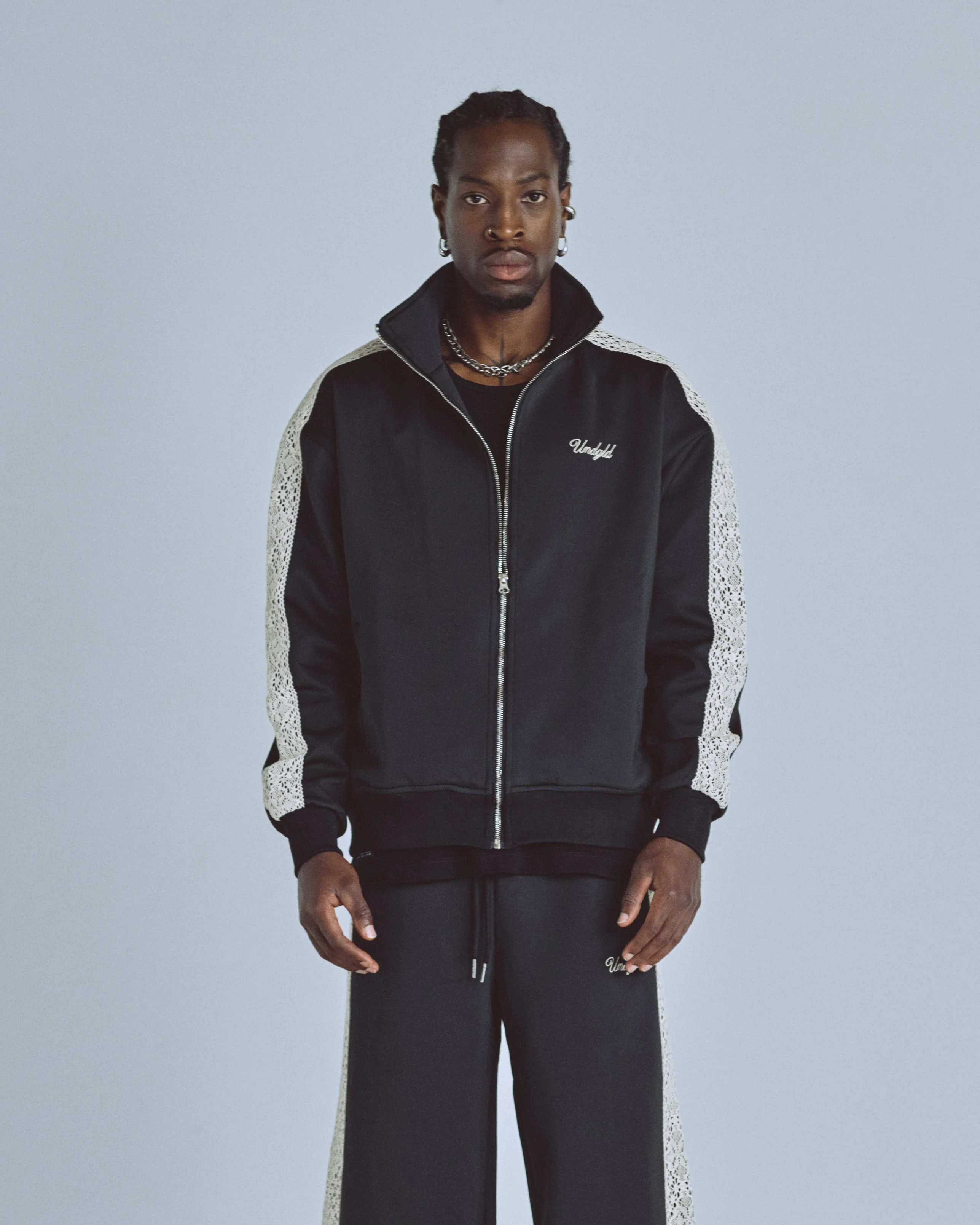 Basics Undgld Lace-panel Track Jacket Black - Image 8