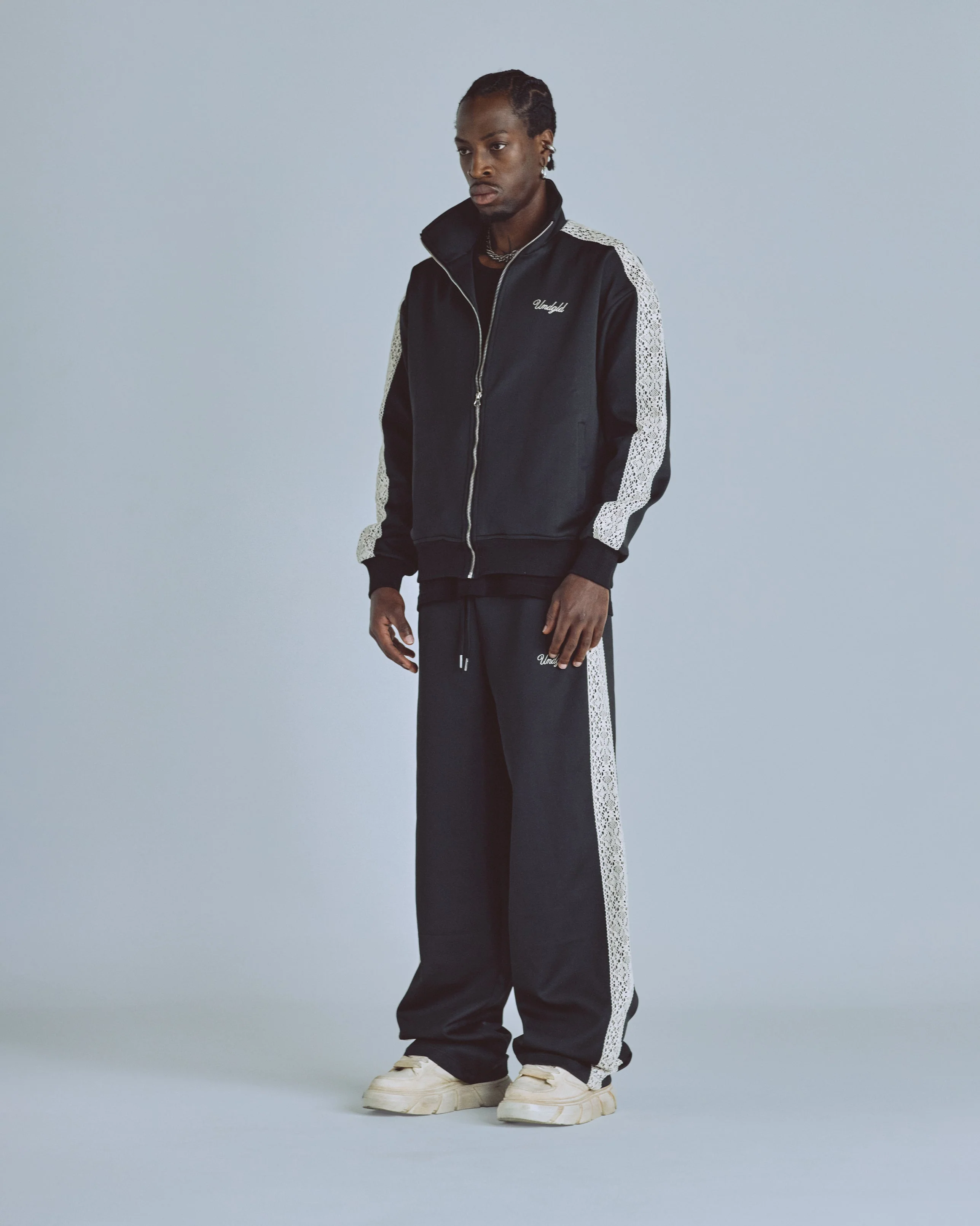 Basics Undgld Lace-panel Track Pants Black - Image 5