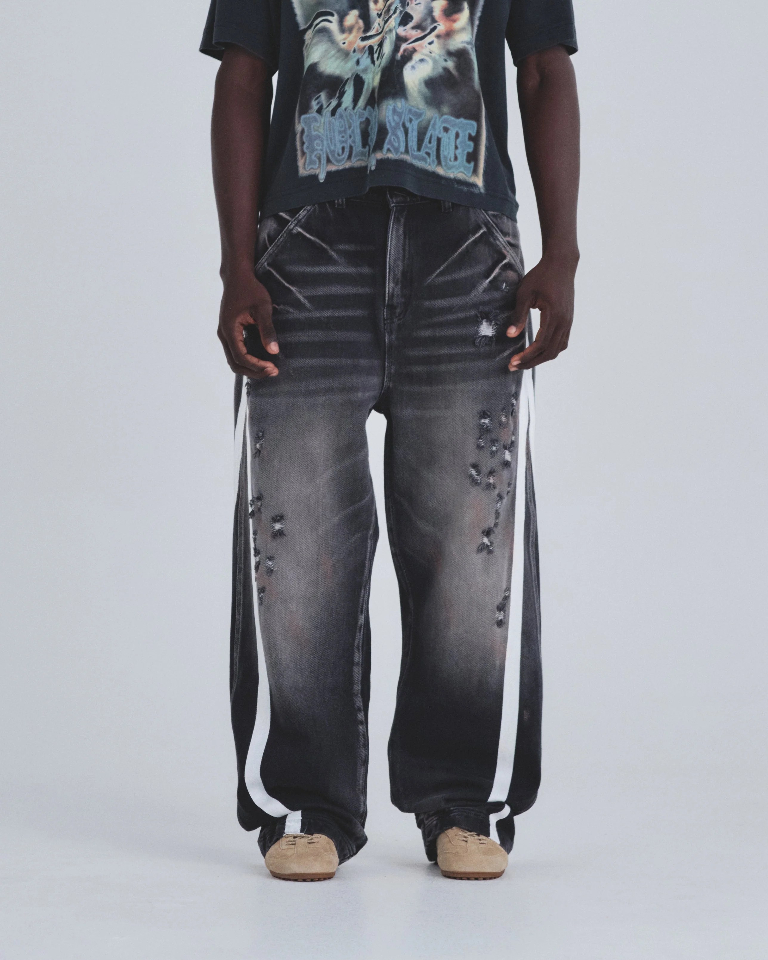 Holy State Stripe Wide Jeans Ash Black - Image 2