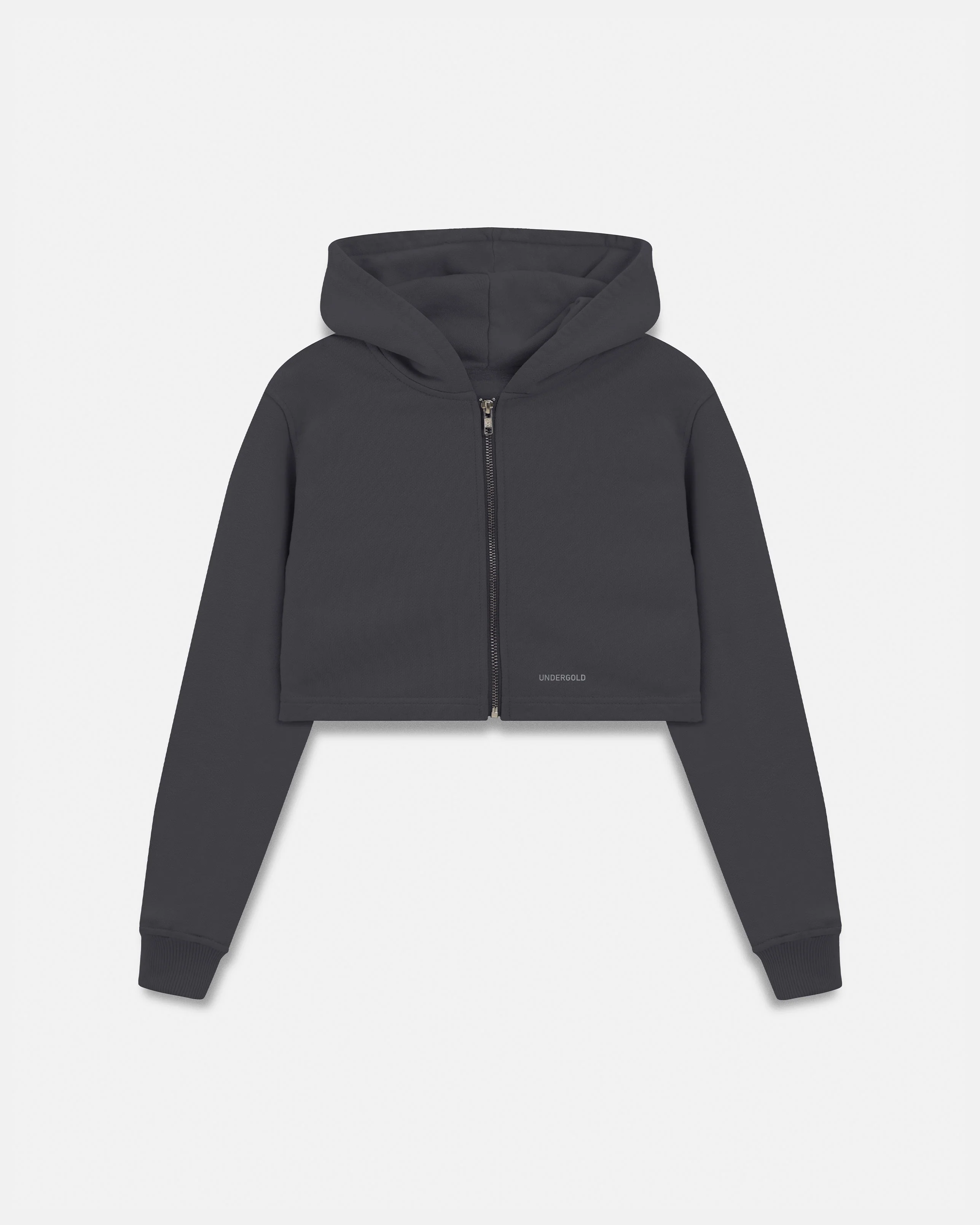 Line Basic Slim Fit Zip Up Cropped Hoodie Dark Gray - Image 3