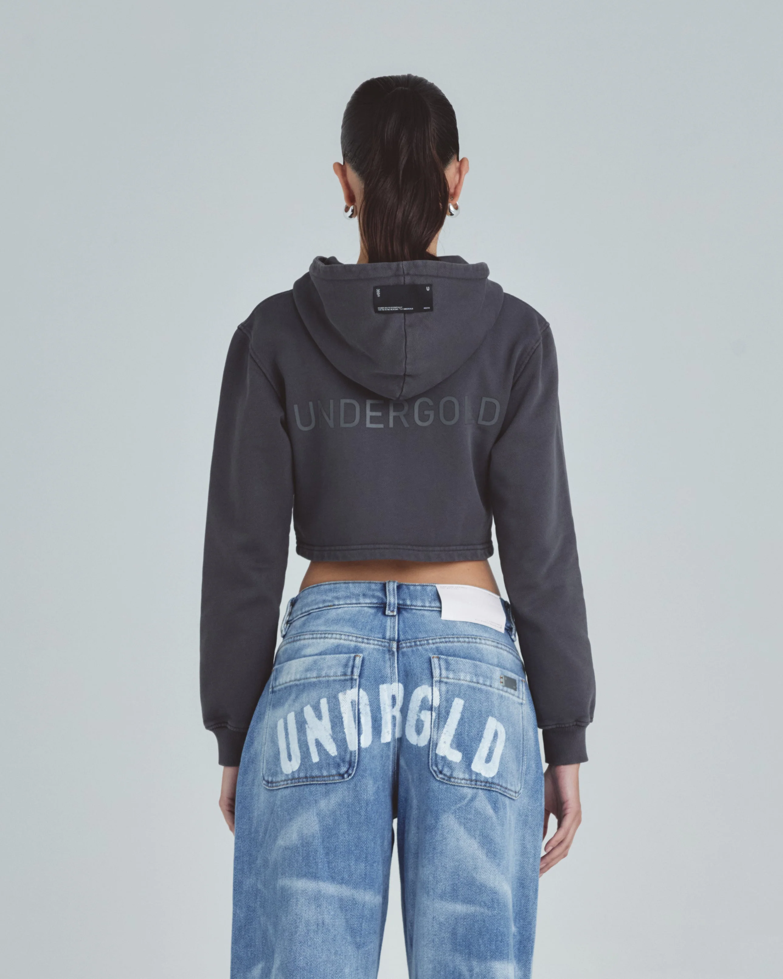 Line Basic Slim Fit Zip Up Cropped Hoodie Dark Gray - Image 7