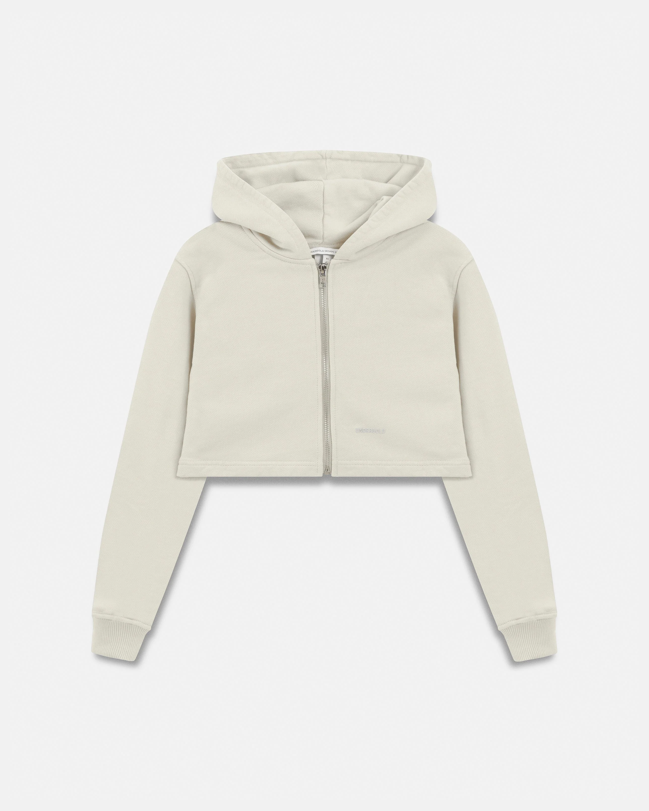Line Basic Slim Fit Zip Up Cropped Hoodie White