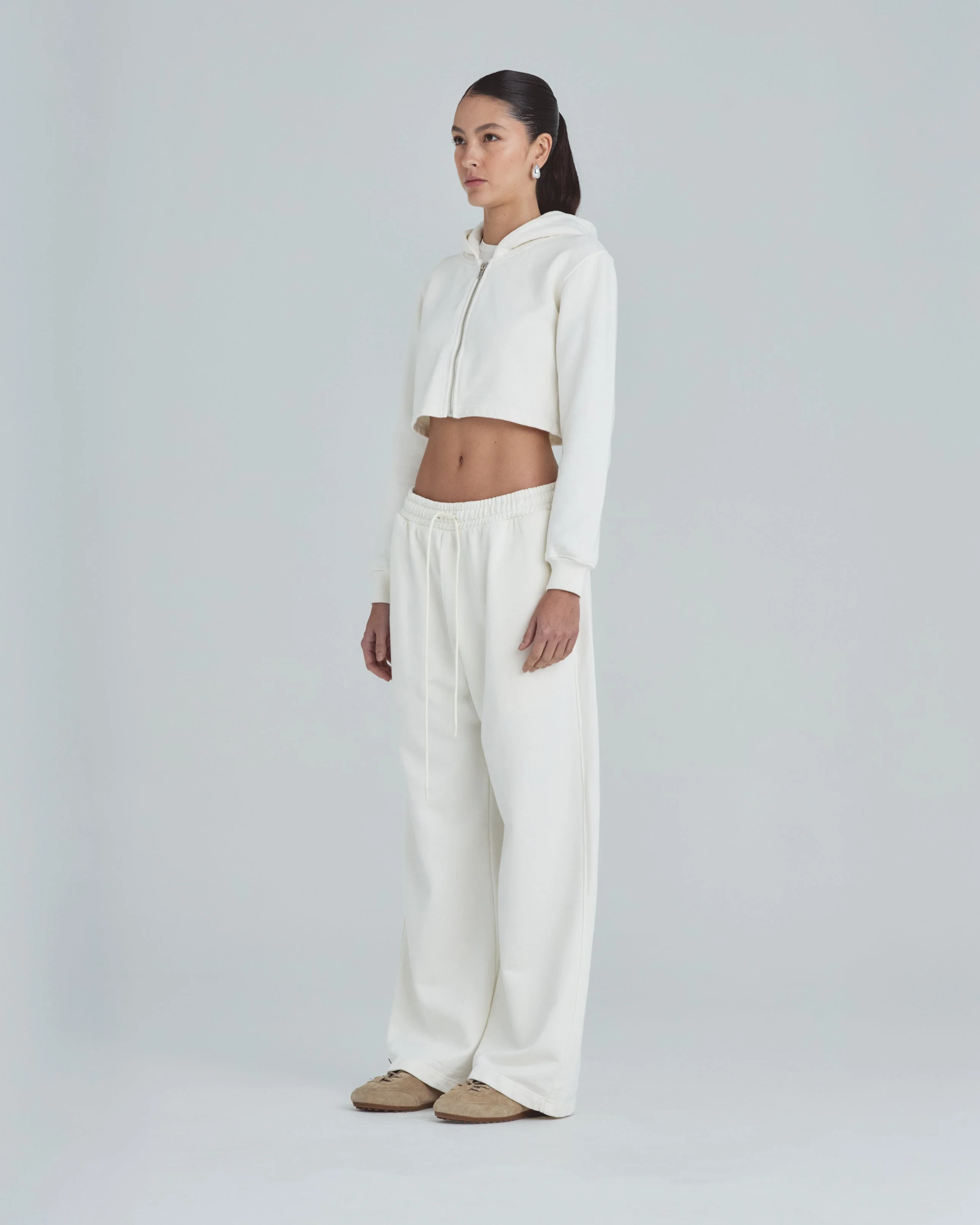 Line Basic Slim Fit Zip Up Cropped Hoodie White - Image 5