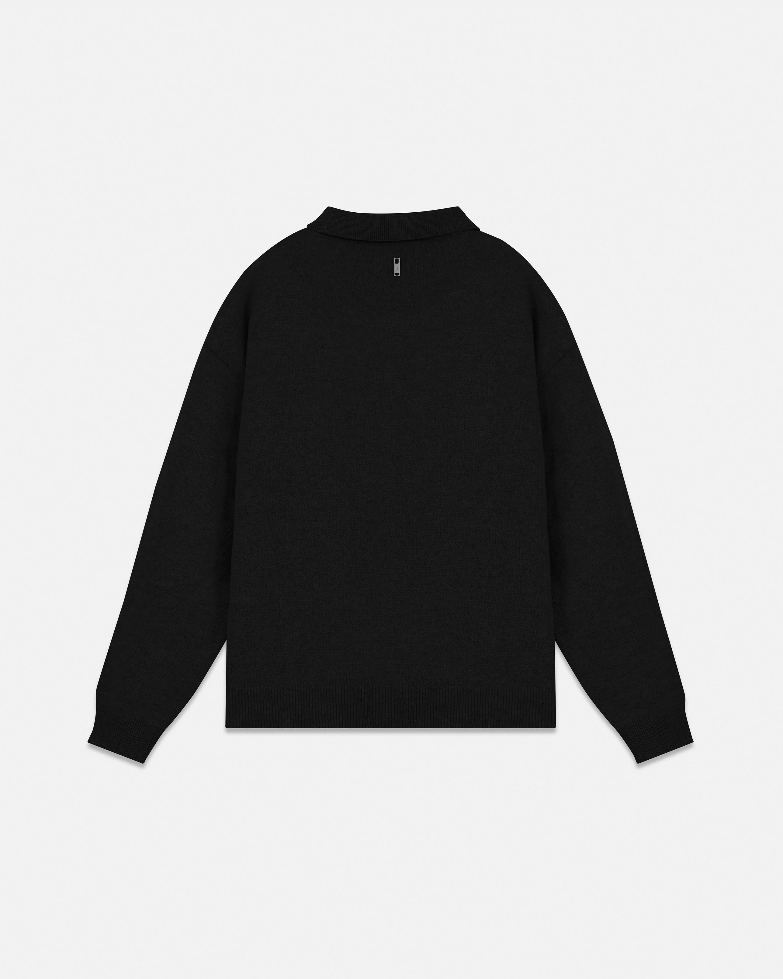 Line Knit Zip Up Long Sleeve Polo Shirt Black - Image 2