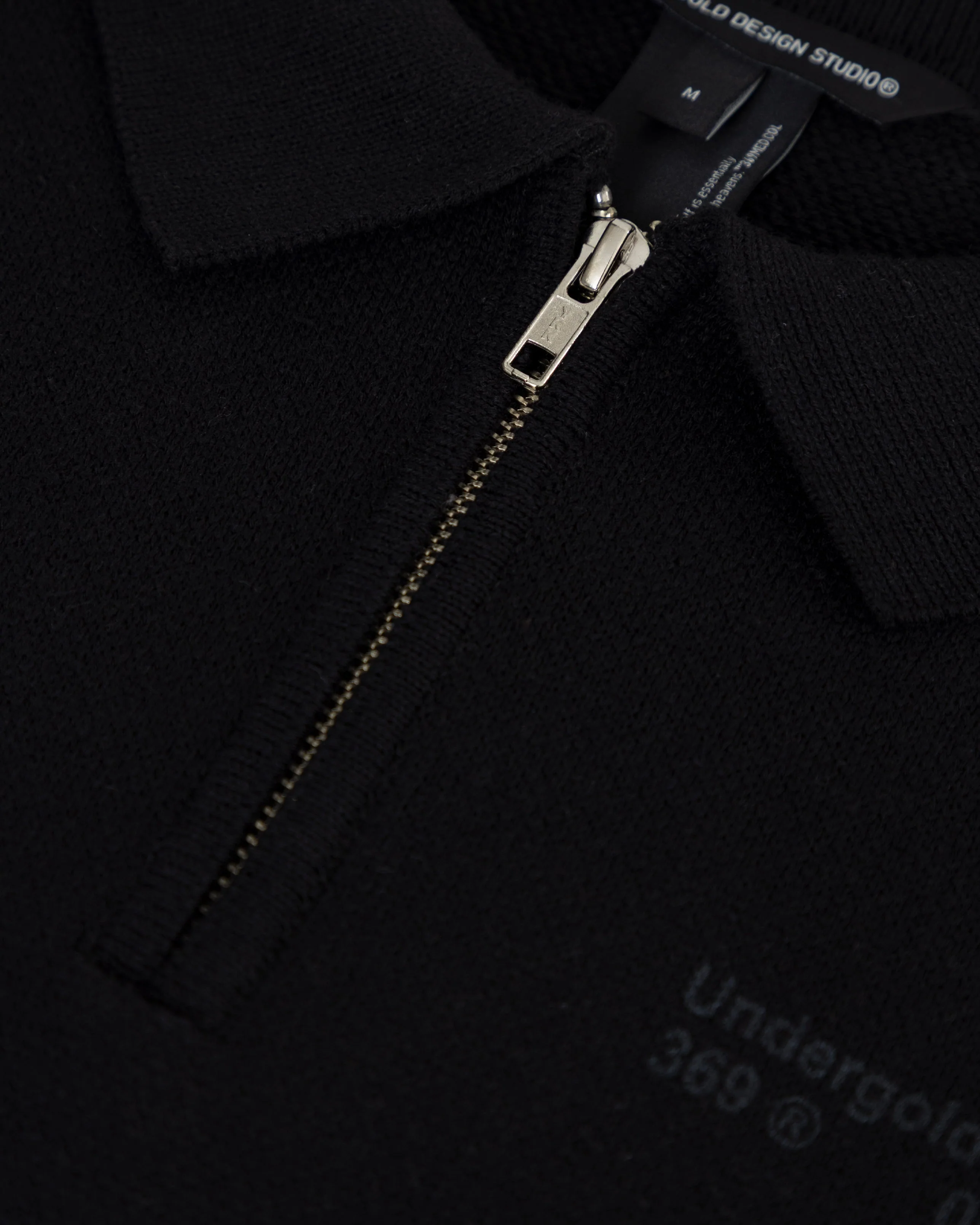 Line Knit Zip Up Long Sleeve Polo Shirt Black - Image 3