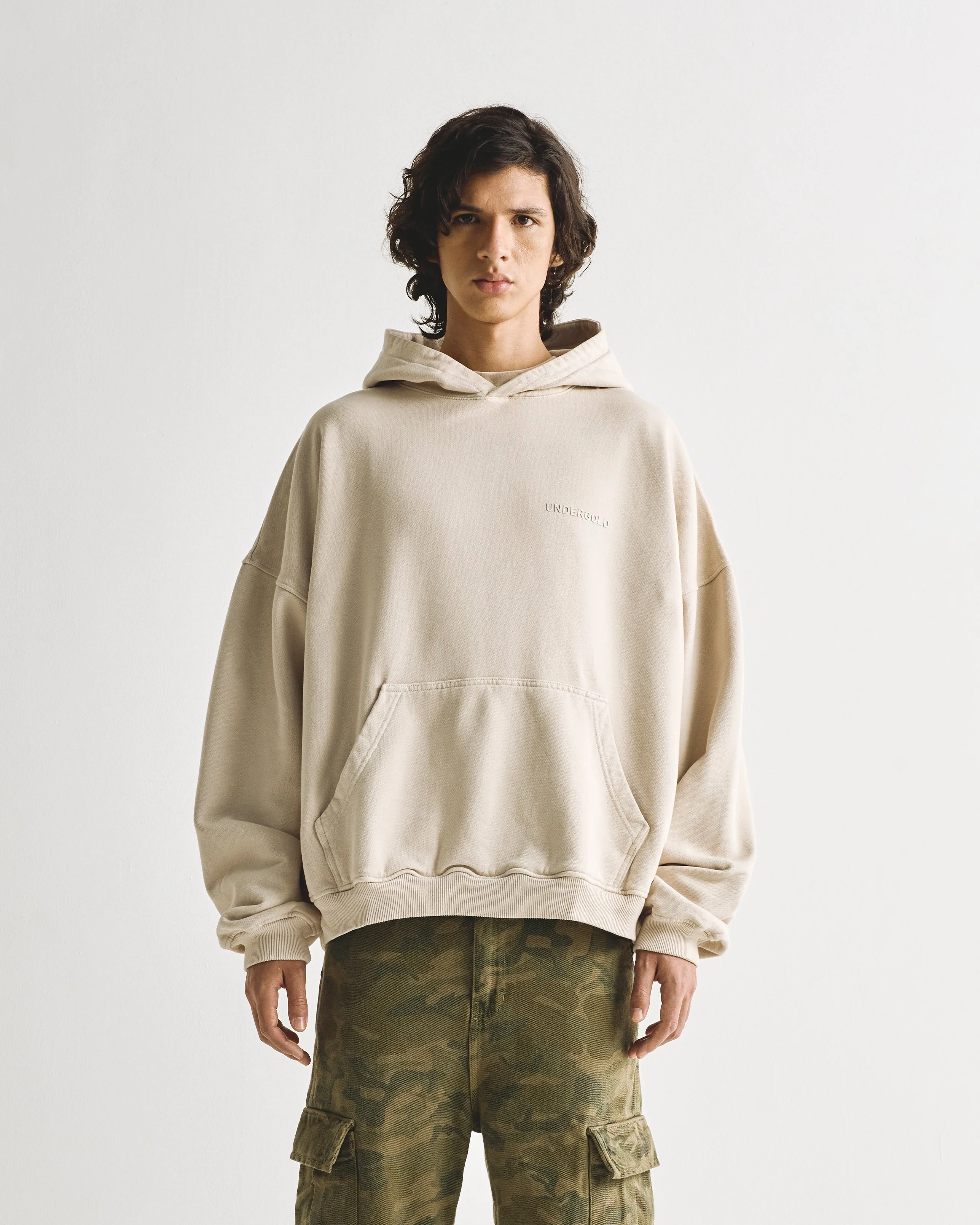Line Logo Hoodie Cream - Image 6