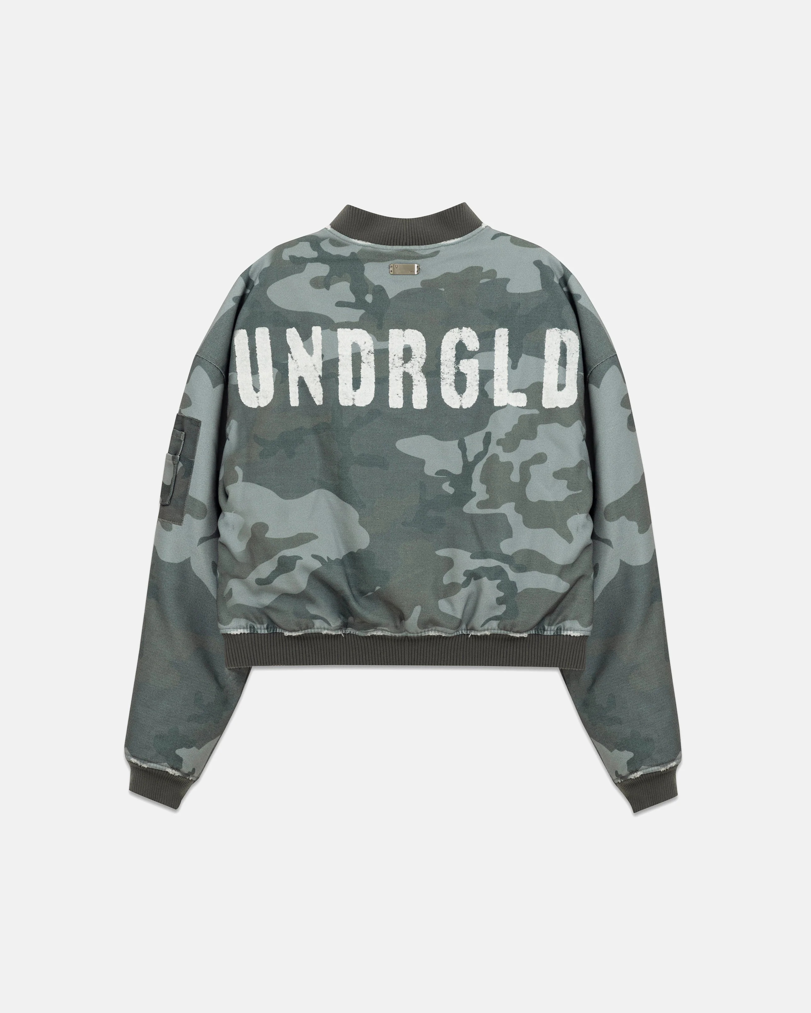 Holy State Worn Logo Bomber Jacket Gray Camo - Image 3