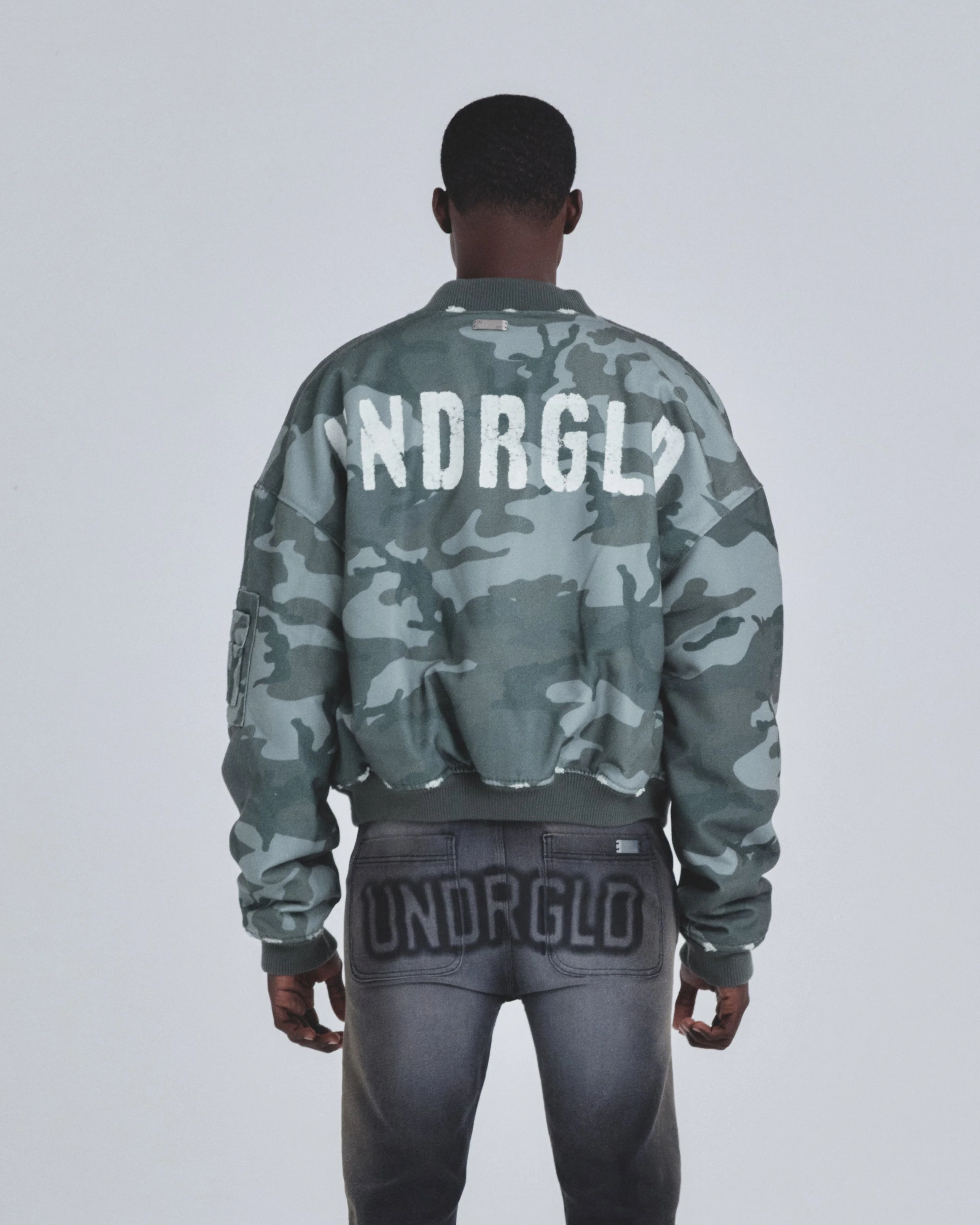 Holy State Worn Logo Bomber Jacket Gray Camo - Image 7