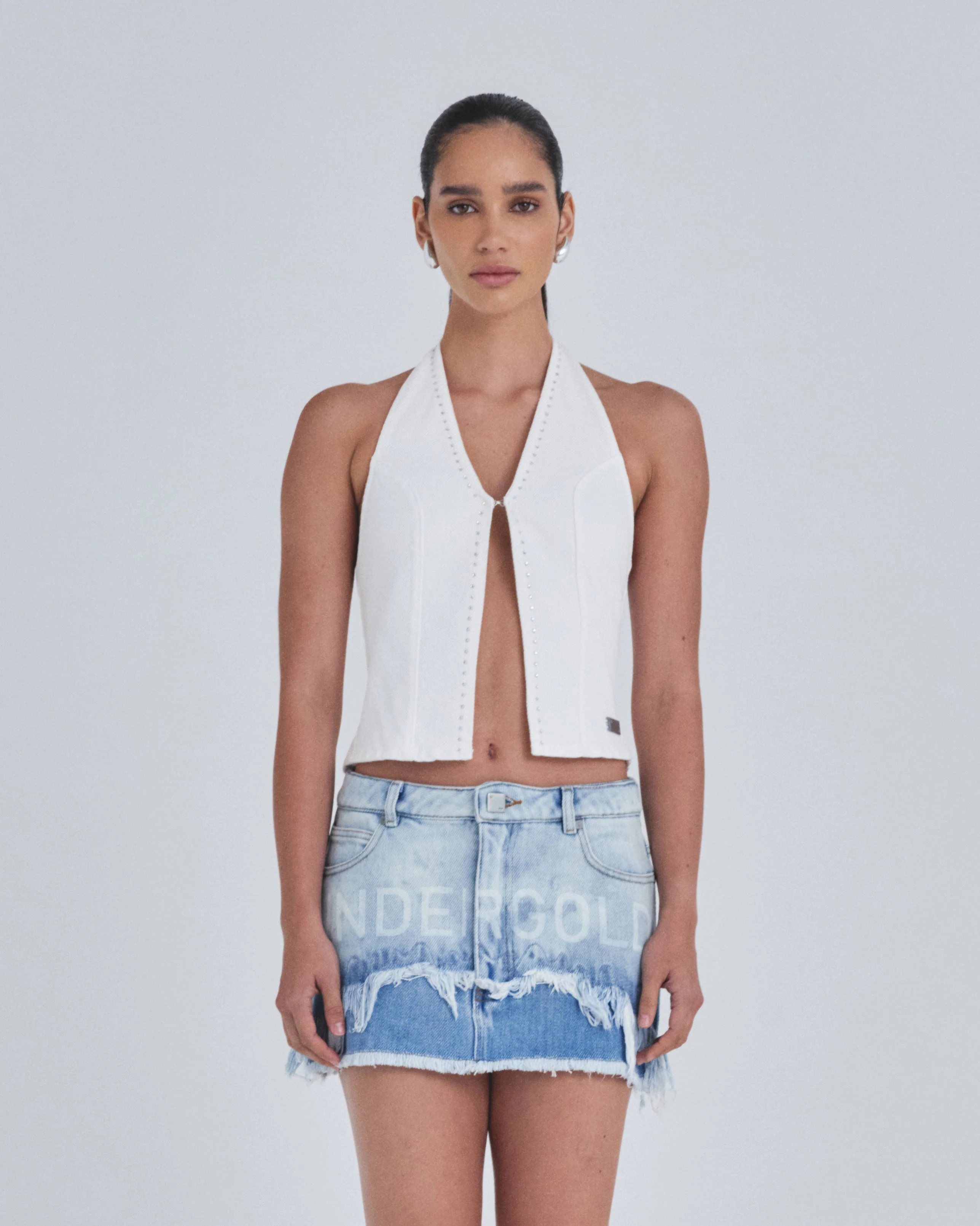 W Basics Rhinestone Top Vest White - Image 2