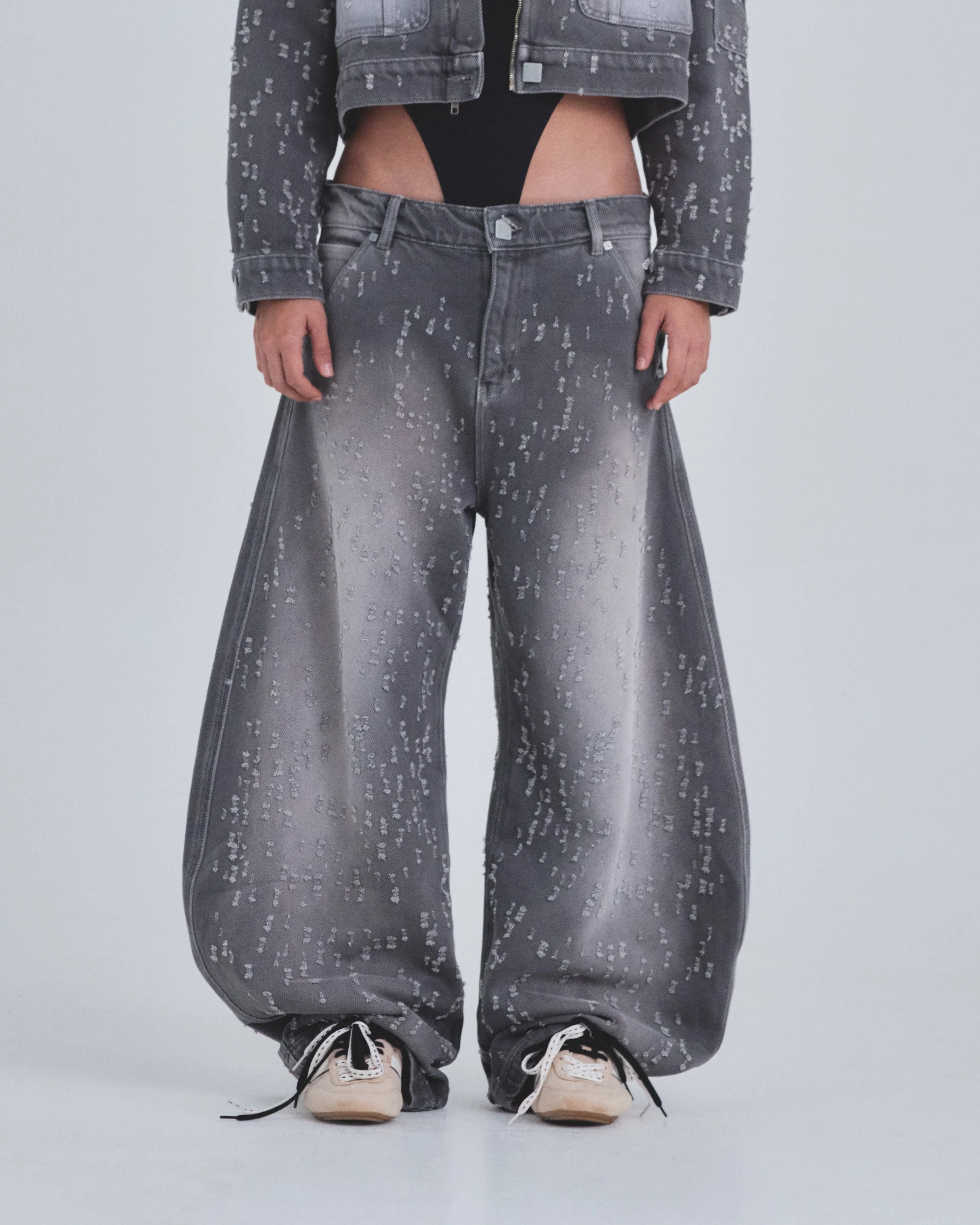 W Holy State Ripped Wide Jeans Washed Gray - Image 2