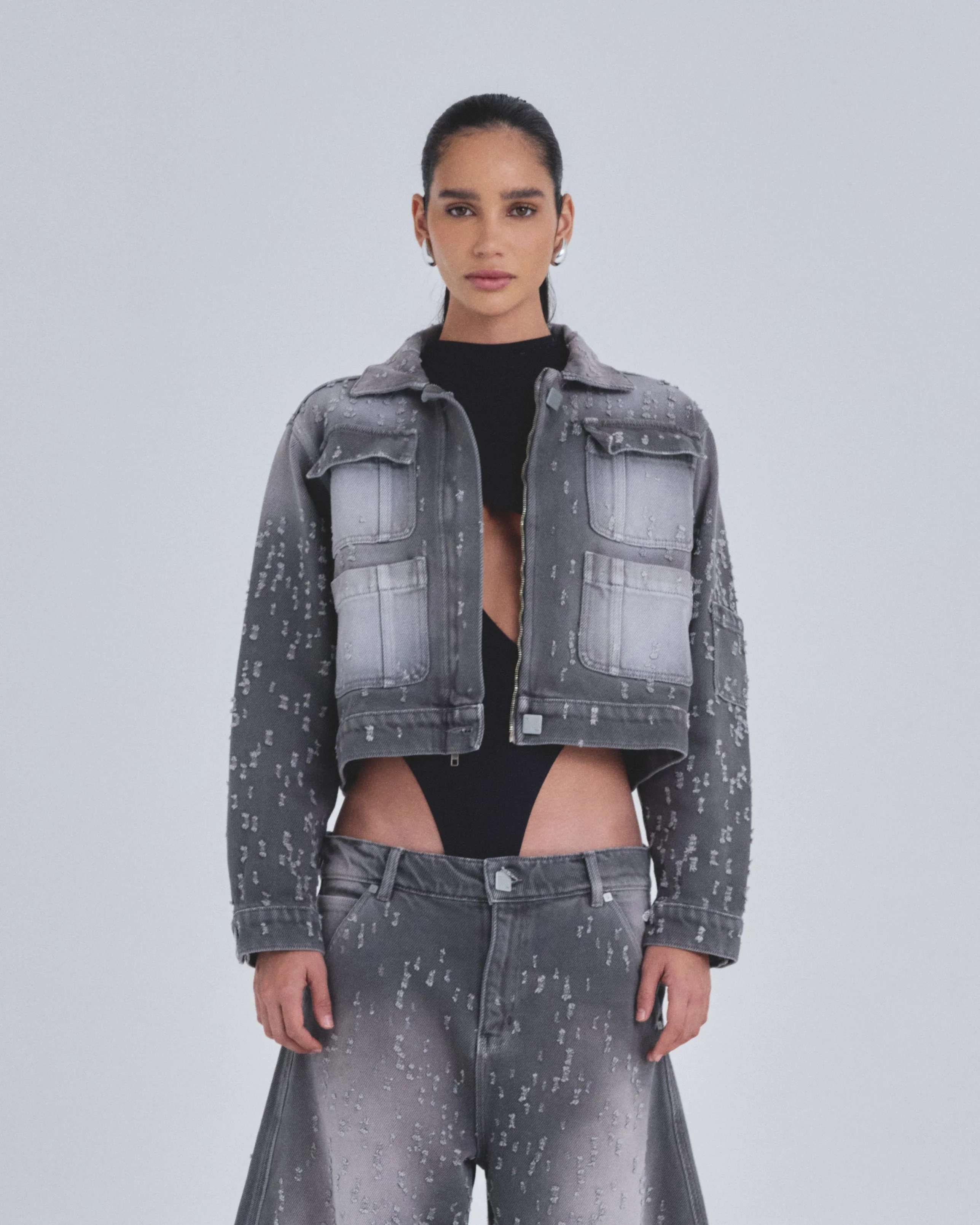 W Holy State UNDRGLD Ripped Jacket Washed Gray - Image 2