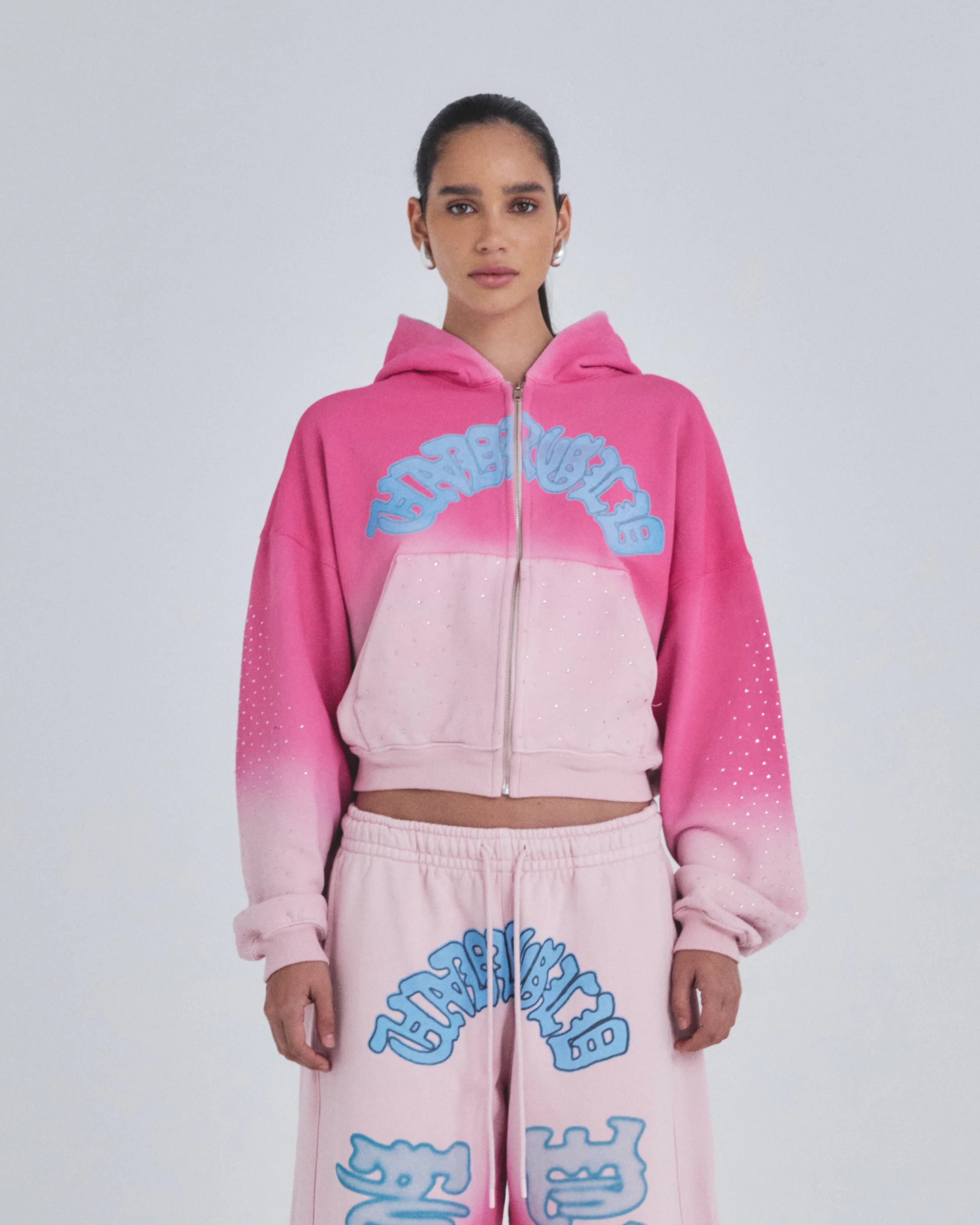 W Holy State UNDRGLD Zip Up Boxy Fit Hoodie Faded Pink - Image 8