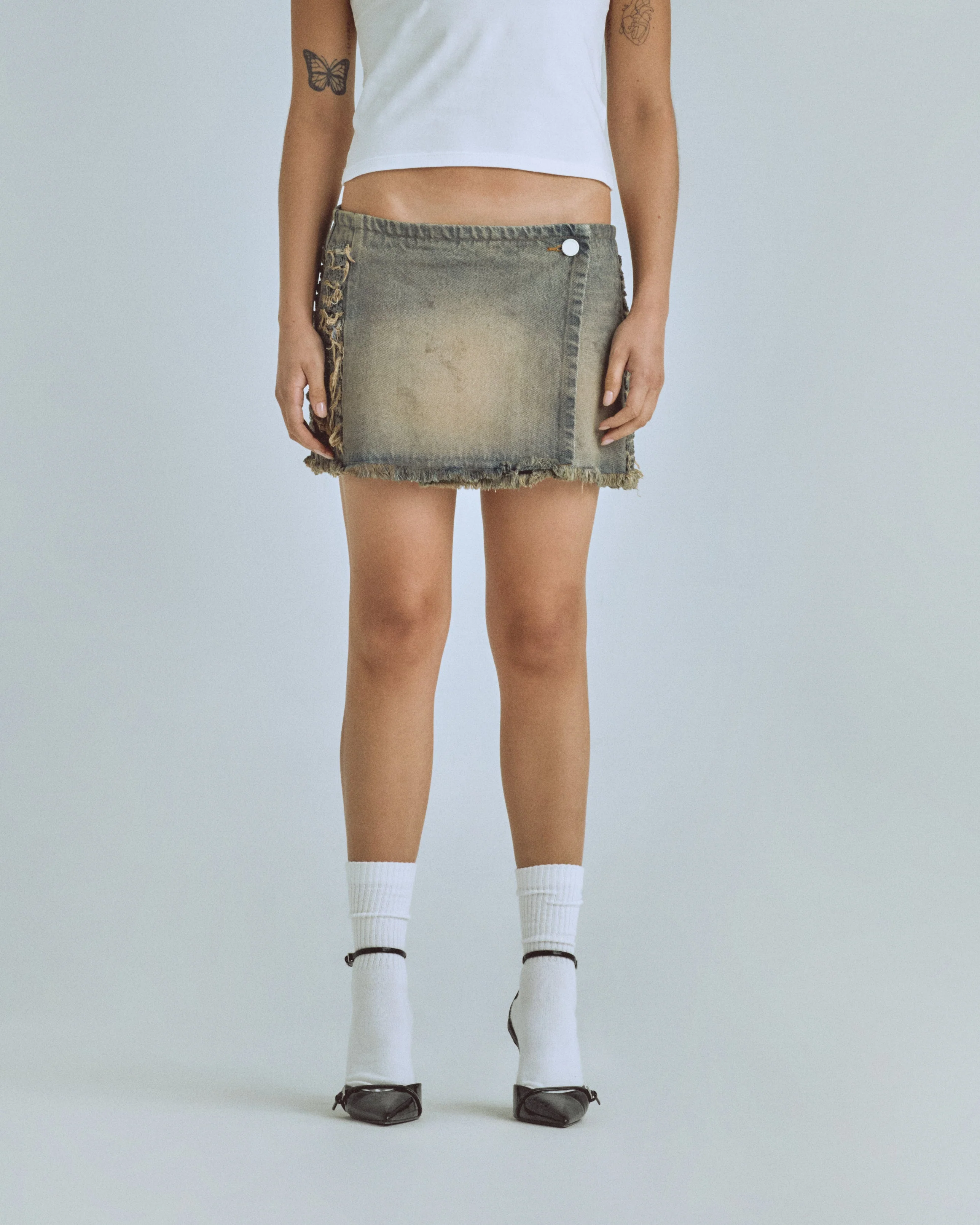 W Santa Union Basic Ripped Skirt Dirty Blue - Image 8
