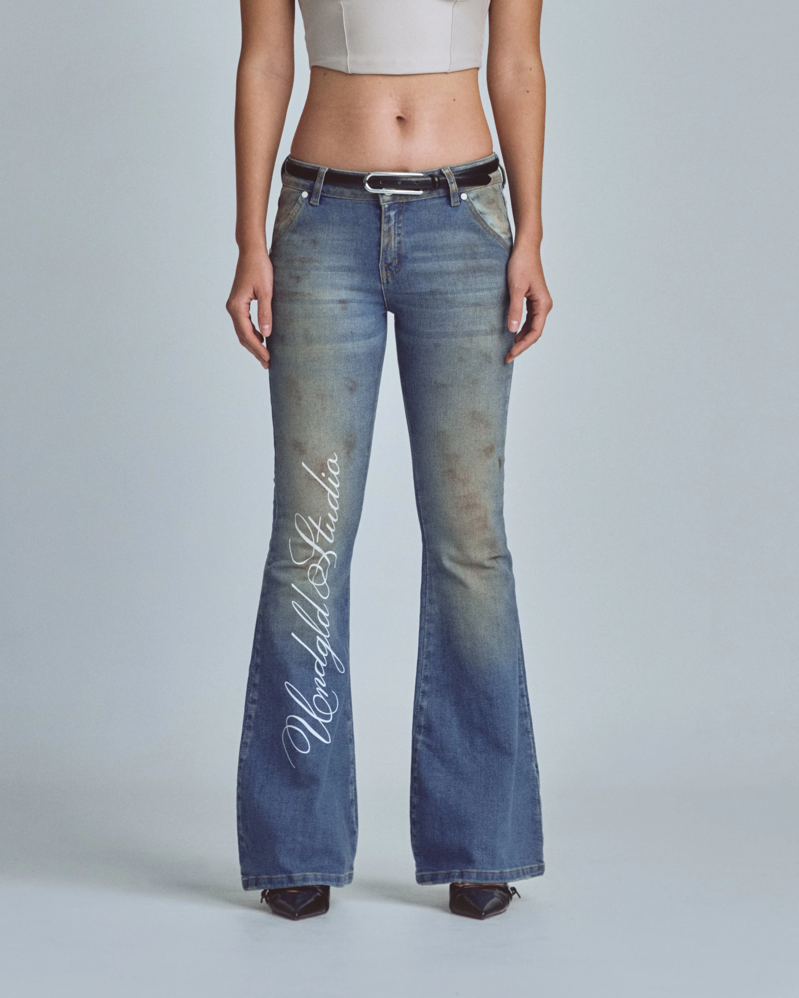 W Stardust Undgld Studio Flare Jeans Mechanic Blue - Image 2